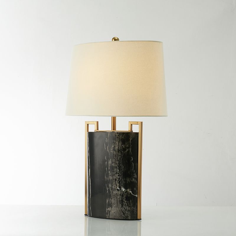 15 "/18" W Minimalistisch 1-licht nachtlamp Zwart en wit taps toelopend tafellicht met stofschaduw en marmeren basis