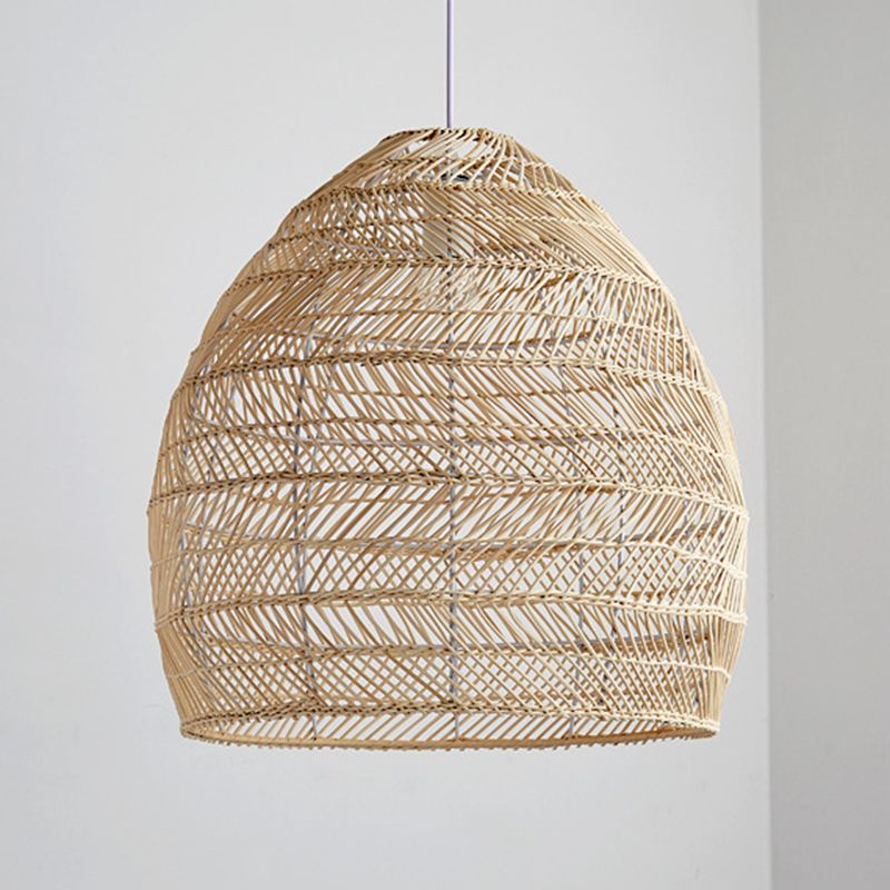 1 Light Drum Hanging Pendant Modern Style Bamboo Hanging Lighting for Living Room