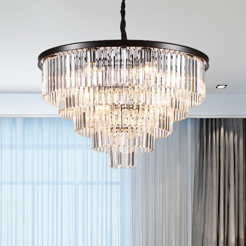 Zwart/goud verstelbare taps toelopende kroonluchter lamp Minimalistisch 6/9/15-licht kristal hangerverlichting, 19,5 "/23.5" /31,5 "W