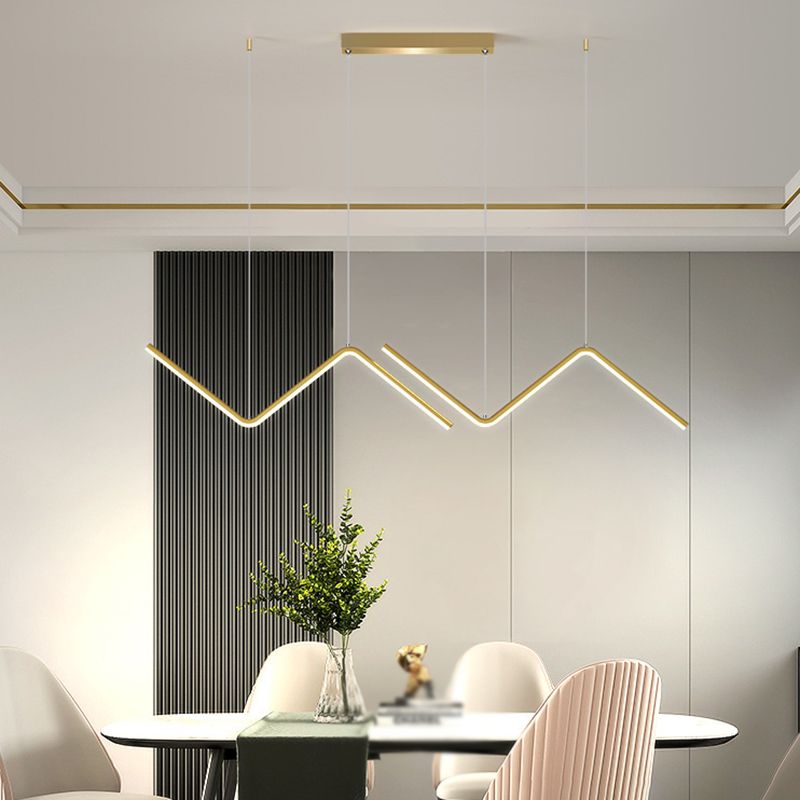 Linear Shape Chandelier Lighting Modern Style Metal 2 Lights Island Lamp in Gold/Black