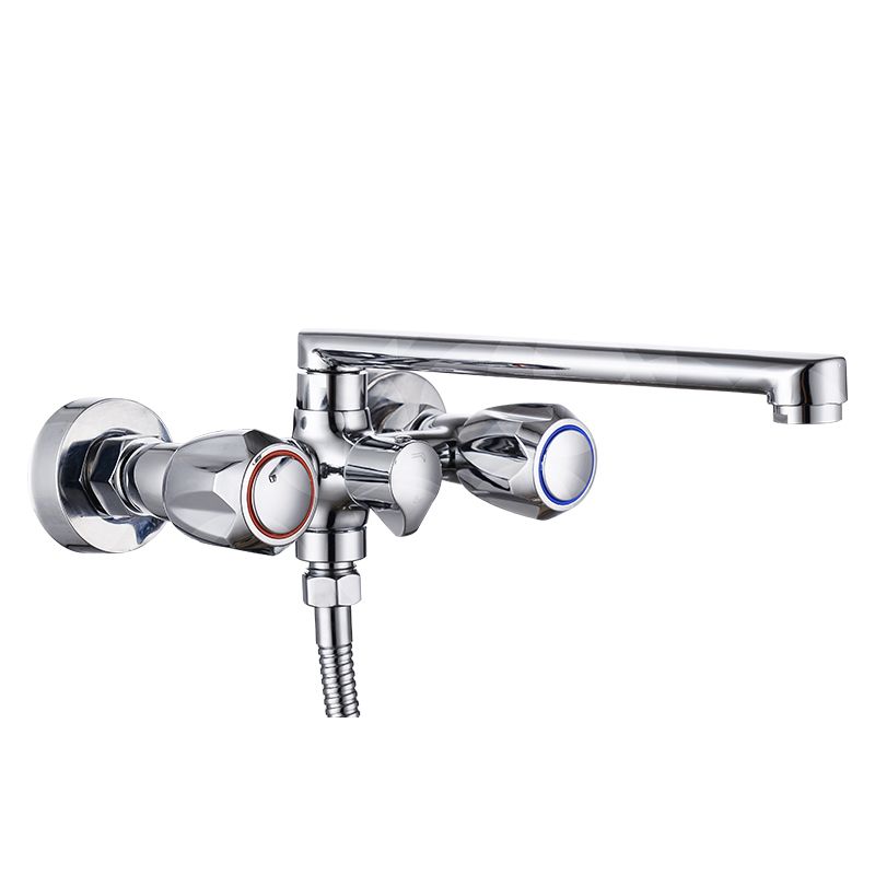 Contemporary Tub Faucet Trim Chrome Wall Mounted Swivel Spout with Handheld Shower