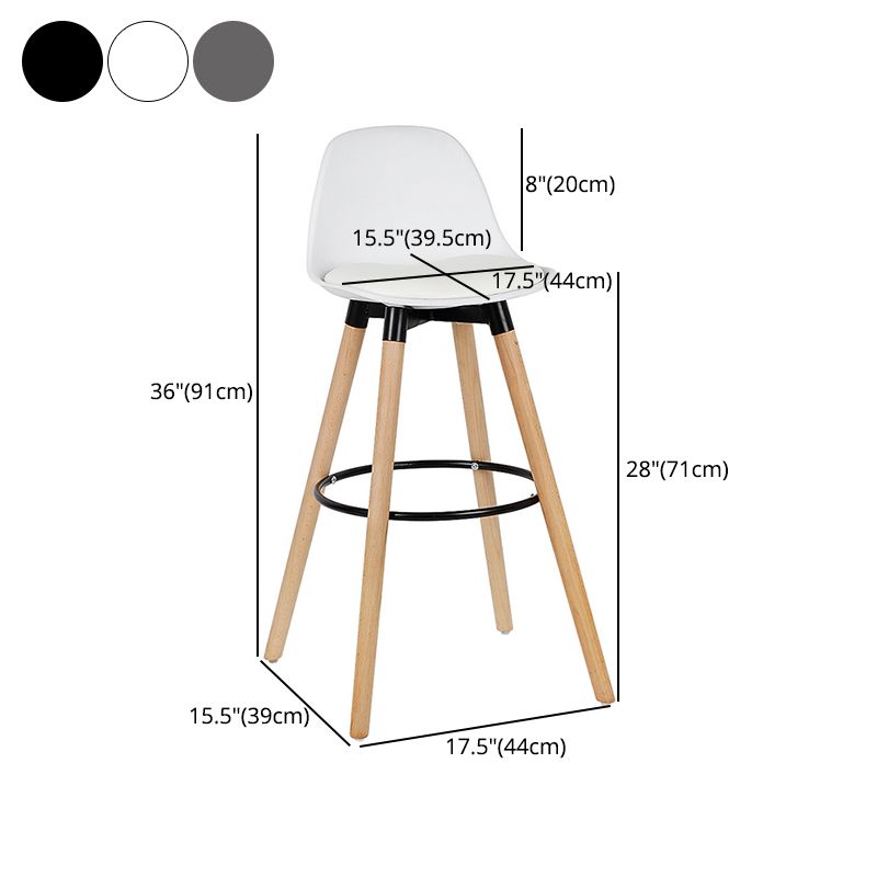 Modern Style Beech Bar Stool with Footrest and Low Back Bistro Bar Stool 28 Inches