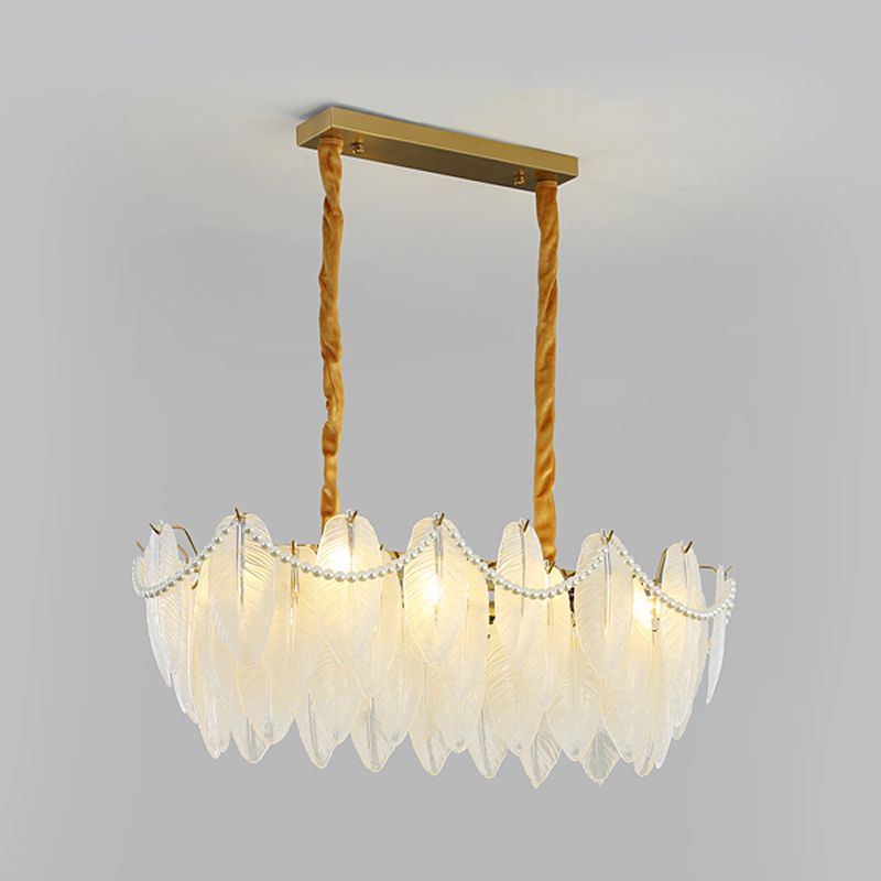 Modern Style Oval Shape Island Lights White Glass 8 Light Island Lighting in Gold