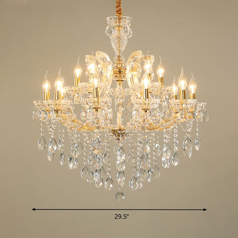 Teardrop Chandelier Light Fixture Modern Hand-Cut Crystal 10 Heads Gold Suspension Pendant for Living Room