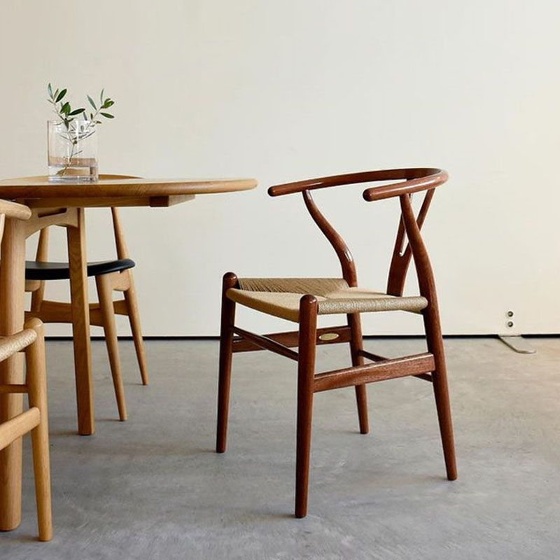 Contemporary Wood Dining Room Chair Wicker Single Dining Chair for Home Use