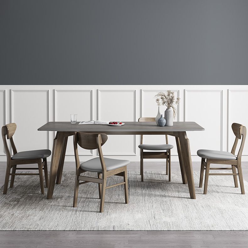 Rectangle Sintered Stone Grey Tone Dining Table Vintage 4 Legs Table for Dining Room
