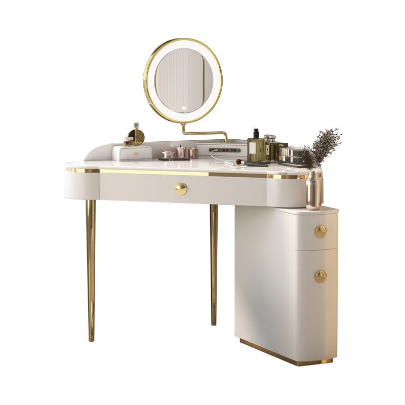 Glam Style Rock Slab Vanity with 3 Drawers White/pink Metal Base