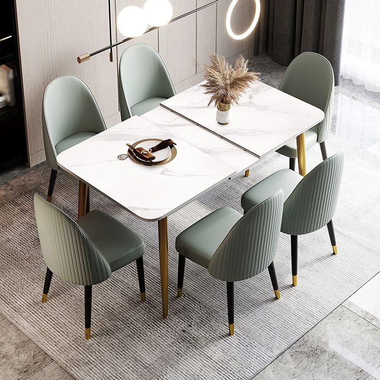 Rectangle Traditional Luxury Dining Table White Sintered Stone Table with 4 Gold Legs