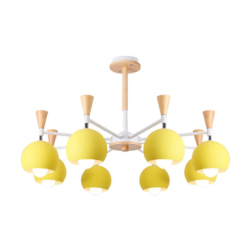 6 lumières Plafond sphérique pendentif en métal macaron en métal en jaune pour le salon