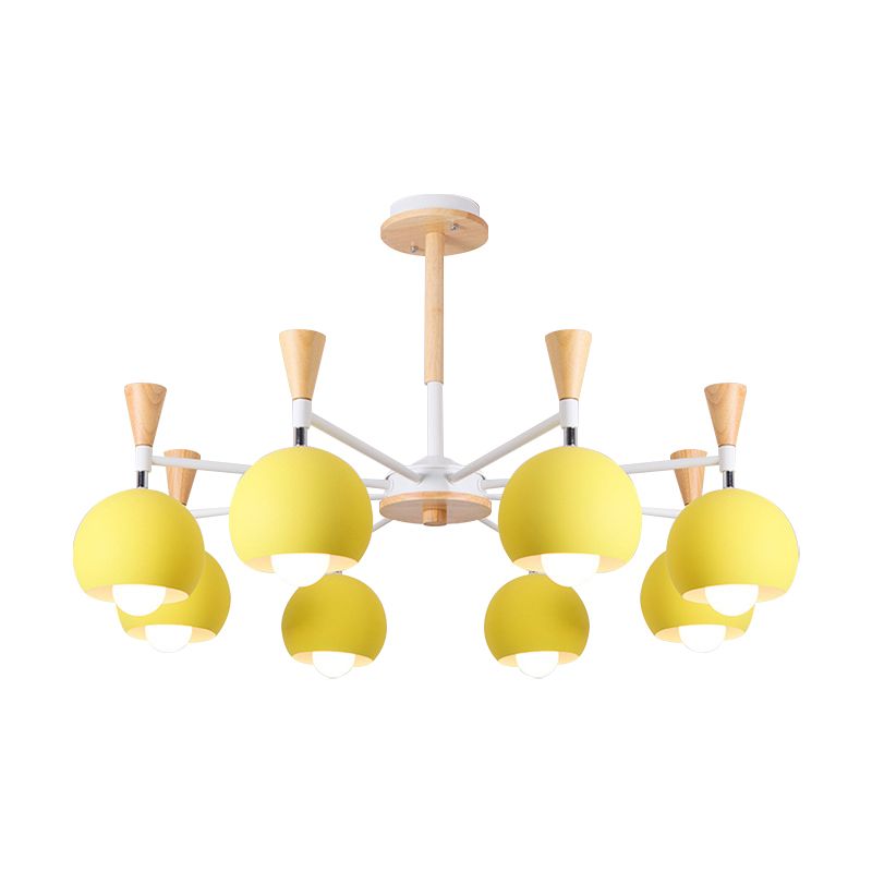 6 Lights Spherical Ceiling Pendant Macaron Metal Chandelier in Yellow for Living Room