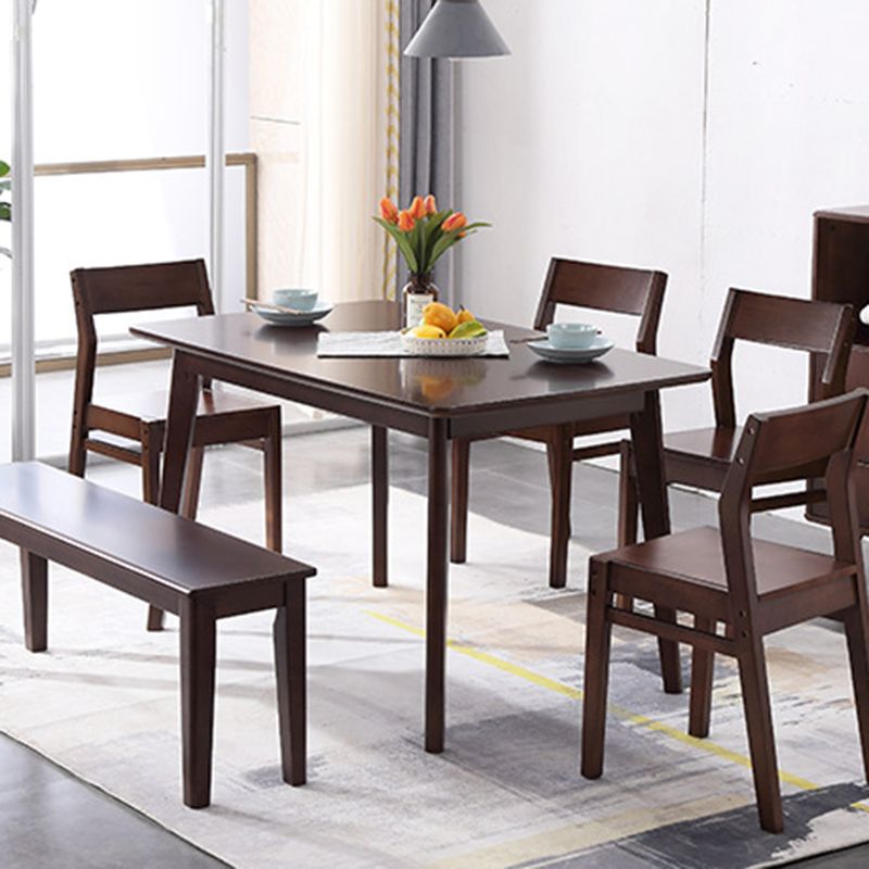Traditional 1/2/5/6 Pieces Furniture Solid Wood Rectangle Dining Table Set in Brown