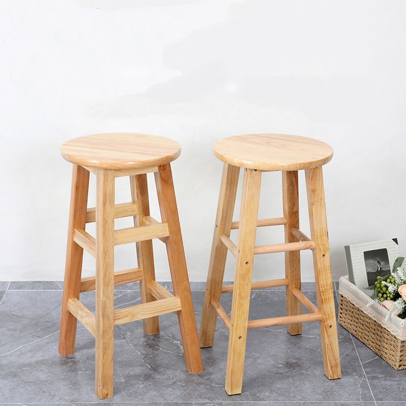 Industrial Armless Counter High Stool Solid Wood Backless Cafe Bar Stool with 4 Legs