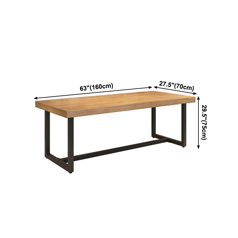 Metal Industrial Rectangle Dining Table Wood Top Table with Trestle Base