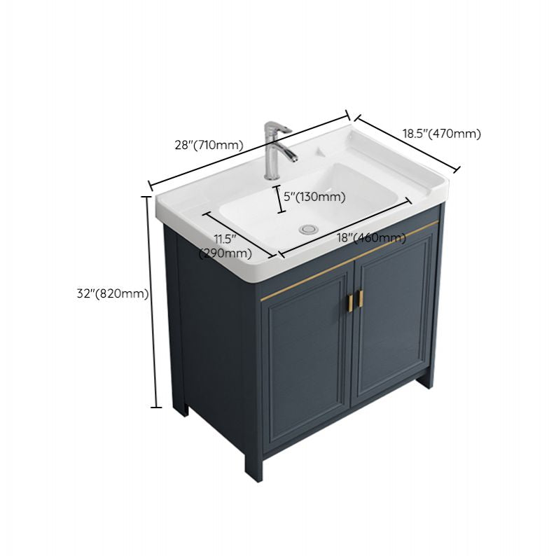 Freestanding Bath Vanity Blue Rectangle Mirror 2 Doors Bathroom Vanity with Single Sink