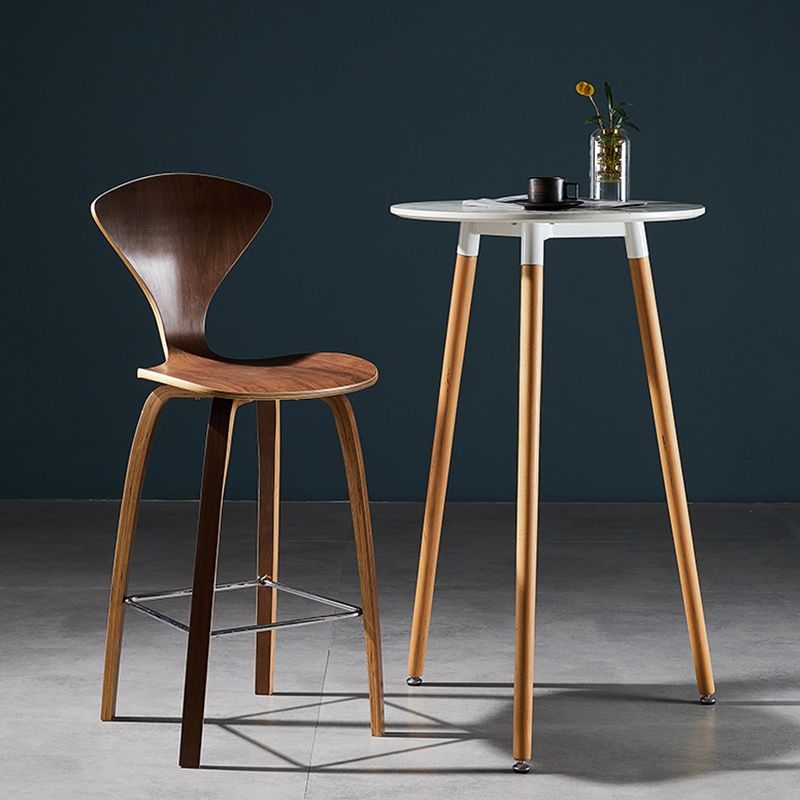 Contemporary Solid Wood Backrest Counter High Stool with 4 Legs