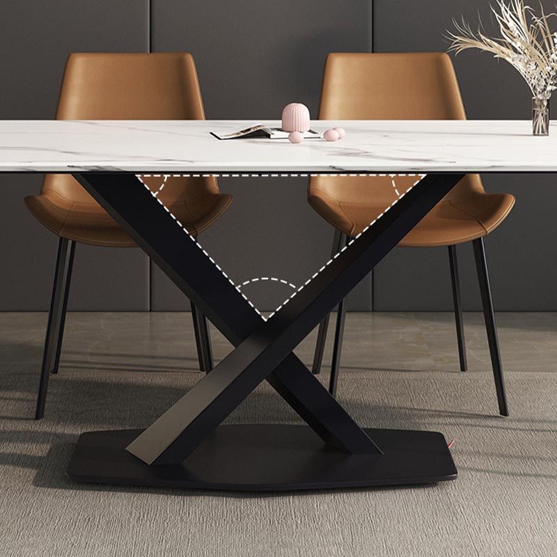 Contemporary Stone Dining Table Rectangle Dining Table with Pedestal Base in Black