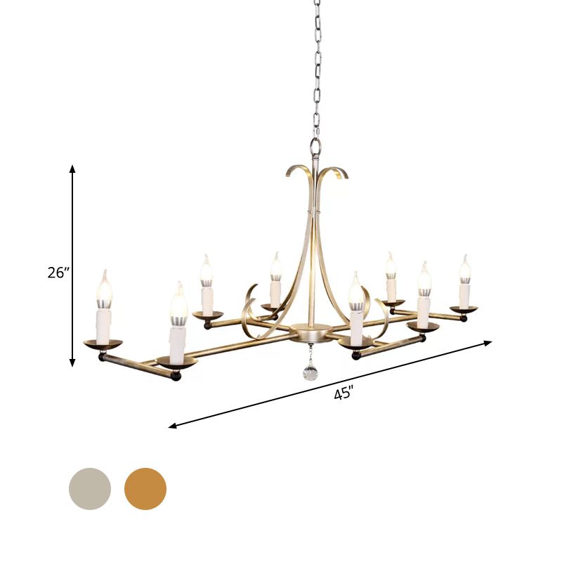 Traditional Candle Shaped Hanging Lamp 8 Bulbs Metal Island Chandelier Light in Gold/Silver