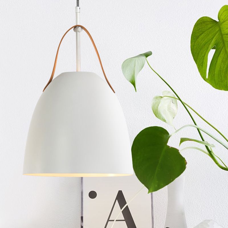 Dome Down Lighting Simple Metallic 1-Head Living Room Hanging Ceiling Lamp in Green/White/Grey