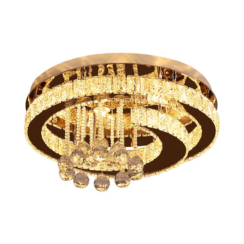 Crystal Rectangle Moon/Star Ceiling Lamp Modern LED Semi Flush Light in Chrome with Droplet Deco