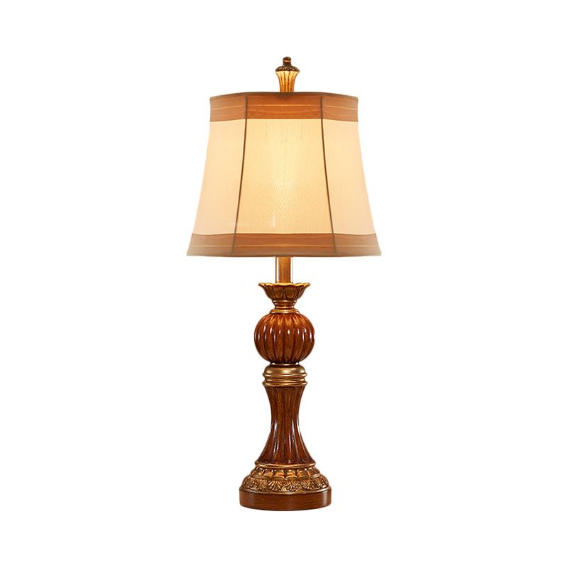 Lampada da scrivania con base a balaustra marrone Lampada da comodino per sala studio in resina vintage con 1 lampadina con paralume in tessuto
