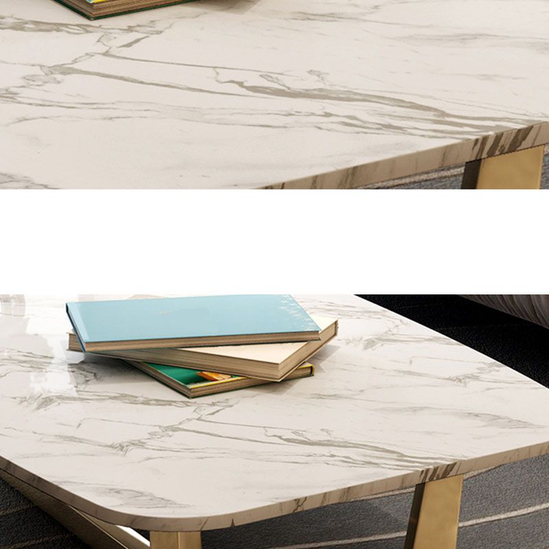 Glam Trestle Coffee Table White Marble Coffee Cocktail Table