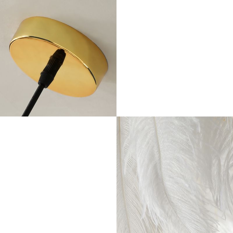 Plume d'oie plume rond lampe nordique 1-bulbe Éclairage d'éclairage suspendu blanc pour chambre à coucher
