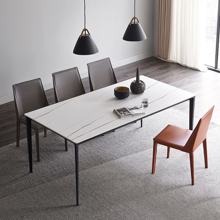 Stone Top Dining Table Contemporary Dining Table with 4 Black Legs