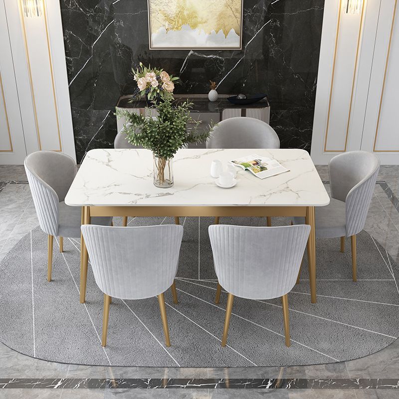 White Stone Top Dining Table Contemporary Rectangle Dining Table with 4 Legs