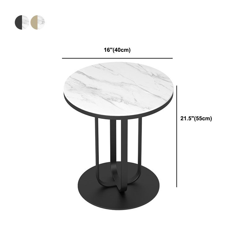 Modern Round Slate Top Side Table 21.65" Tall Metal Pedestal End Table