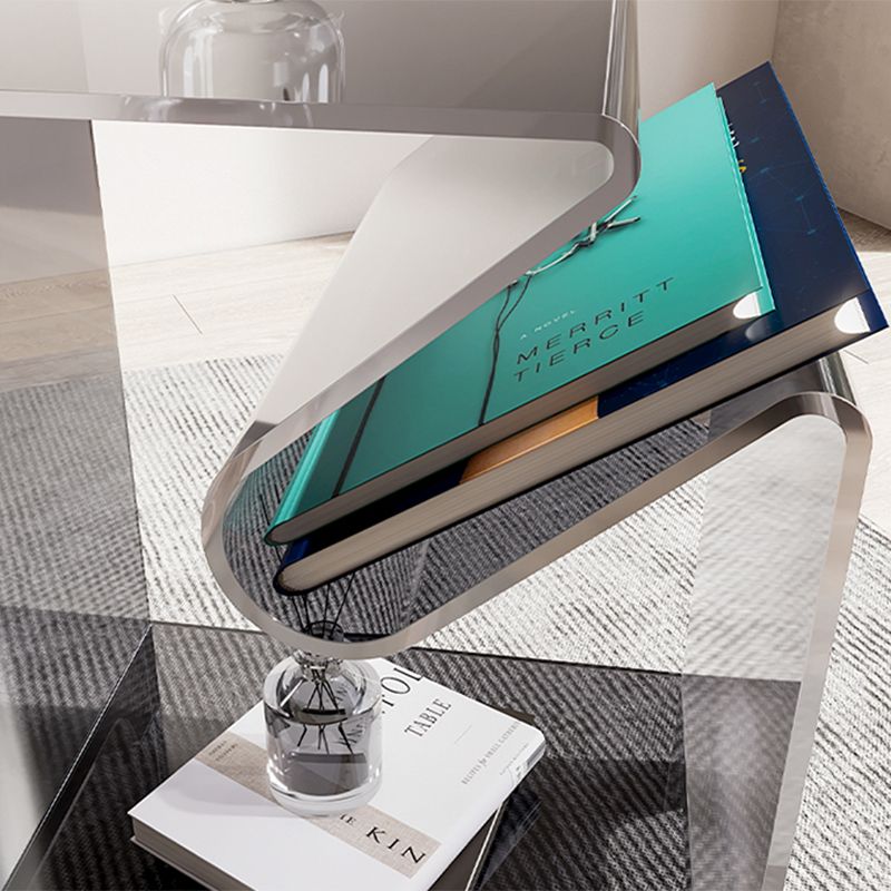 Modernistic Sofa Side Accent Table Plastic 4 Legs Double Tier Rectangular