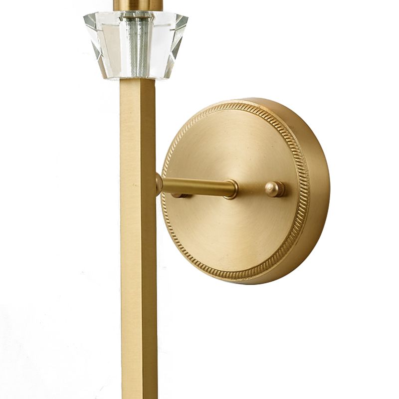 Modern 1 Light Wall Mount Light with Crystal and Fabric Shade Brass Cylinder Wall Sconce Light