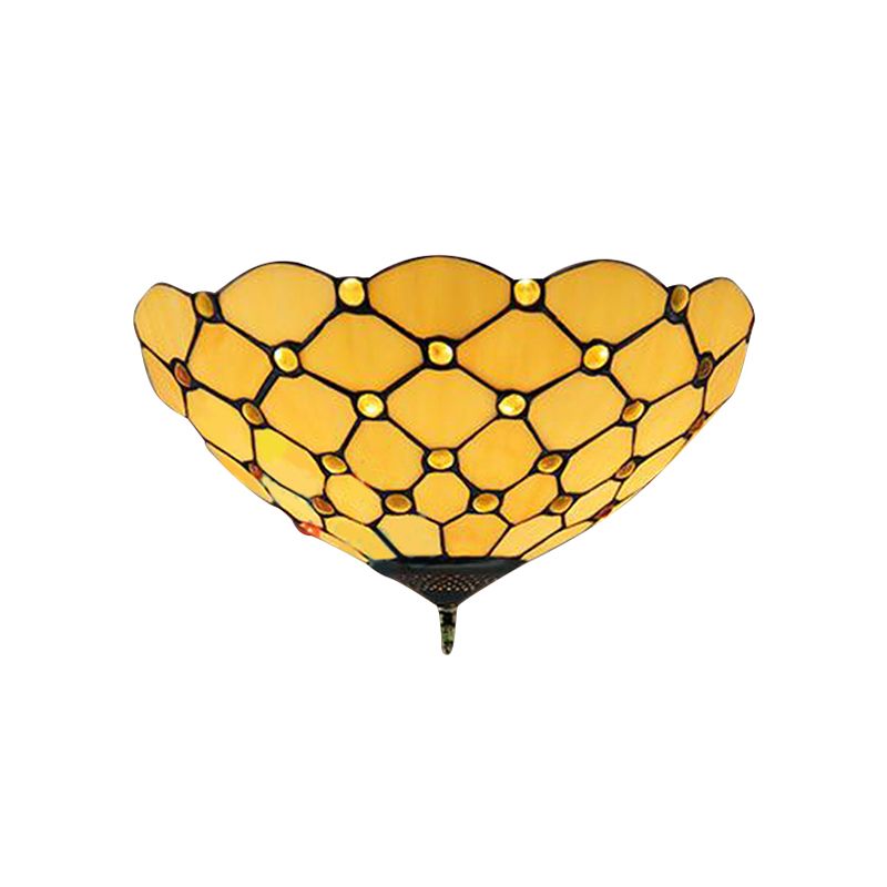 Beige / Black Bowl-Shaped Ceiling Light Fixture Tiffany Stained Glass 1/2 Lights Flushmount Ceiling Light