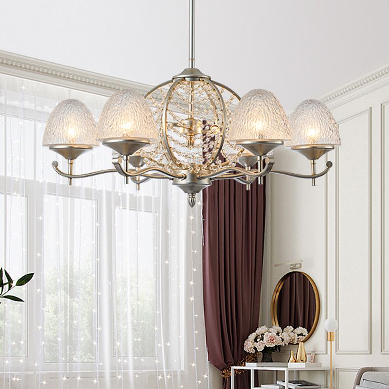 Crystal Tapered Hanging Chandelier Rural 8/10 Lights Living Room Pendant Light Kit in Silver