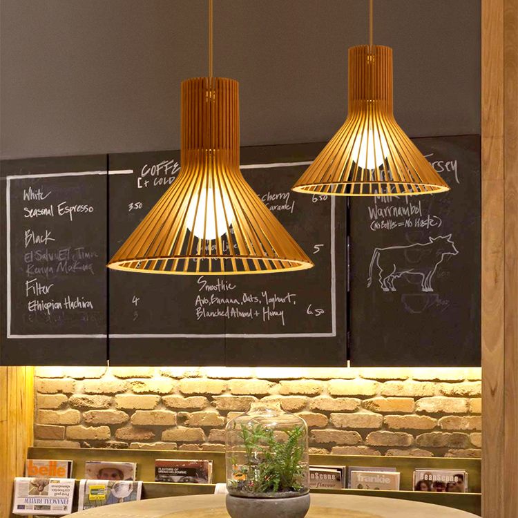 Modern Wood Pendant Lighting Fixture 1-Light Suspension Pendant Light in Natural Wood