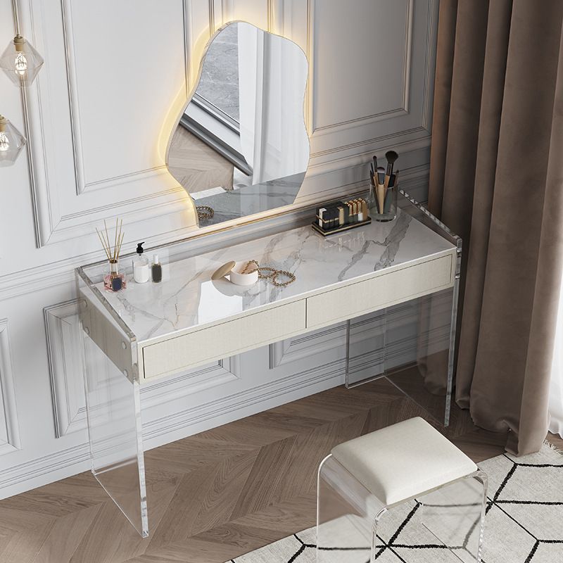 White Make-up Vanity with 2 Drawers and Stool for Bedroom 31.5" High