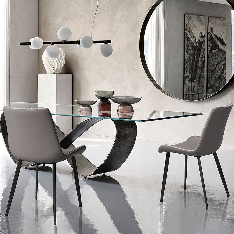 Minimalist Style Solid Back Dining Side Chairs Leather Dining Chairs for Home