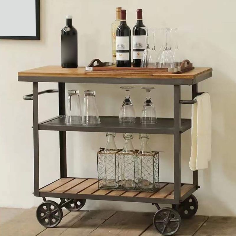 33.46" High Rolling Industrial Kitchen Trolley Wooden Kitchen Trolley for Restaurant