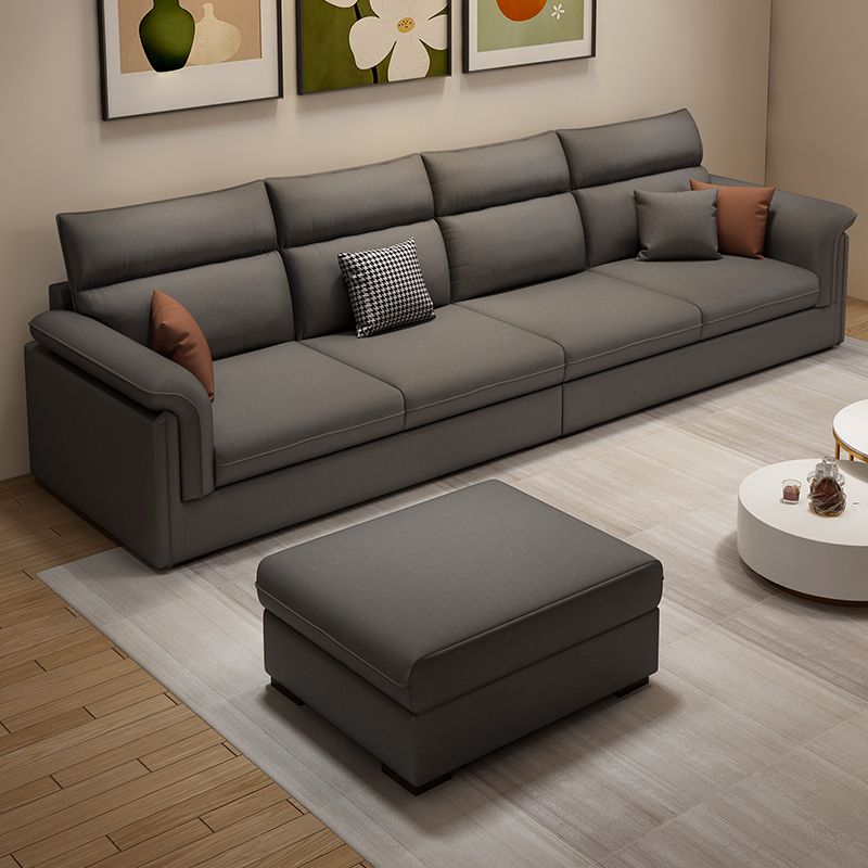 Contemporary Faux Leather Sofa with Ottoman Included in Pine Wood
