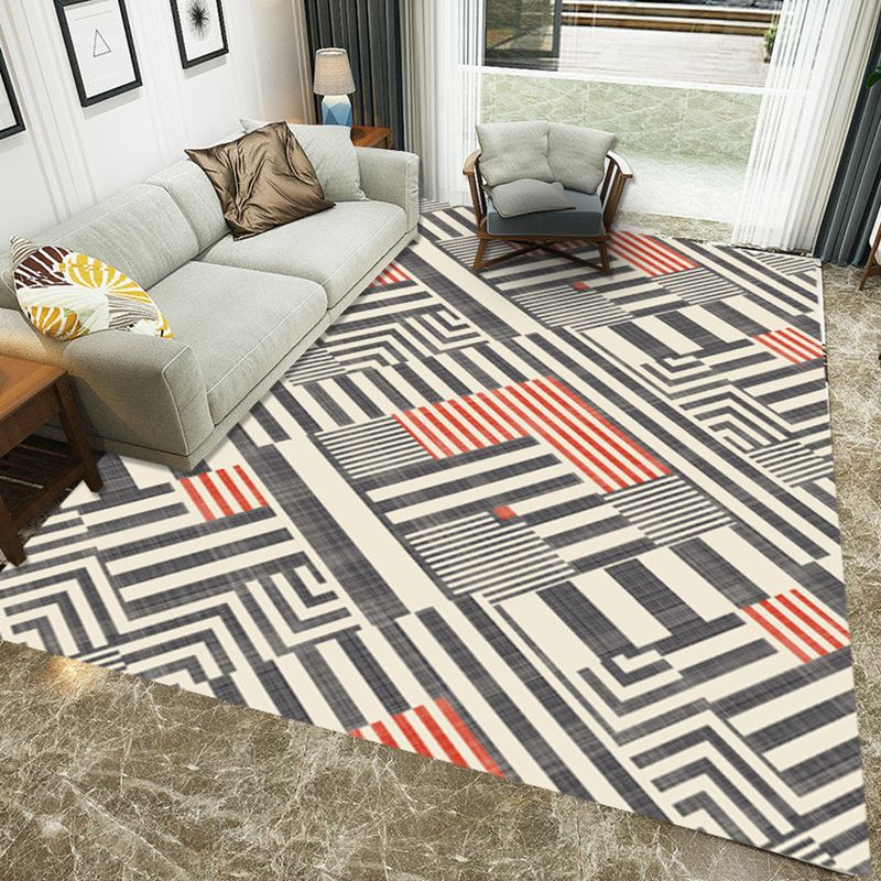Black and Red Novelty Rug Polyester Geometric Print Rug Washable Area Rug for Living Room