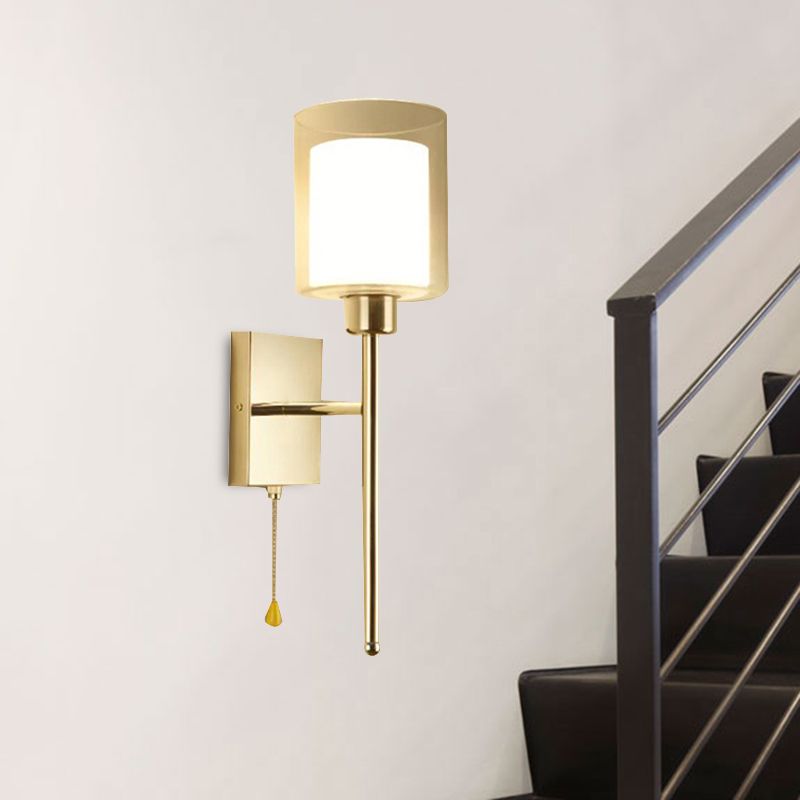 Beige/Chrome Cylindrical Sconce Modern 1 Light Smoke/Clear Glass Wall Mount Light with Switch/No Switch/Cable Switch