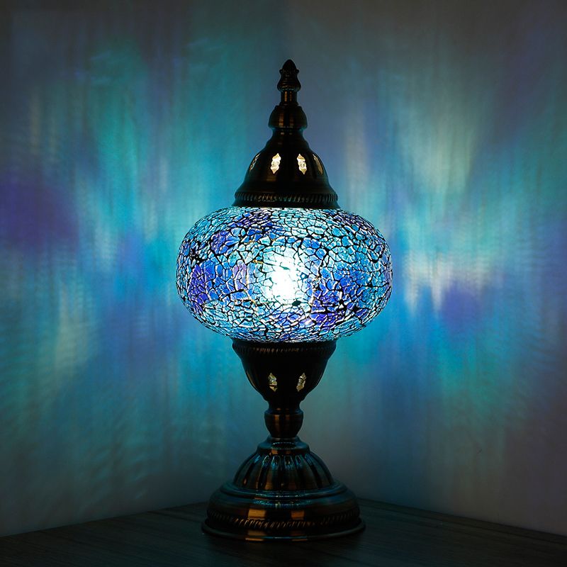 Nickel Tower Nachttisch leichter Mittelmeer im Stil Rot/Blau Buntglas 1 Kopf Schlafzimmer Tischlampe