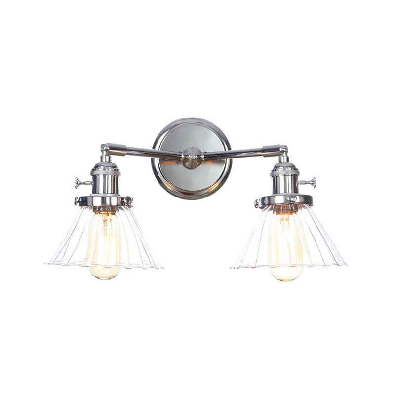 Chrome 2 Lichter Wandleuchten Industrial Style Clear Glass Globe/Cone Wall Light Kit mit welligem Arm für Korridor