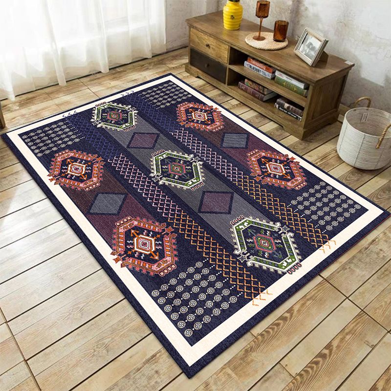Tribal Southwestern Rug in Blue Chevron Diamond Stripe Pattern Rug Polyester 
Pet Friendly Carpet for Home Decoration