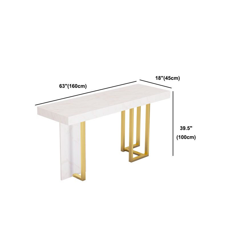 White Marble Top Bar Table Glam Metal and Stone Frame Pub Table