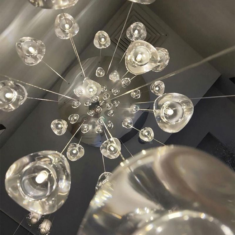 Modern Ball Pendant Clear Crystal 5/7/26 Heads Multiple Hanging Ceiling Light for Spiral Stair