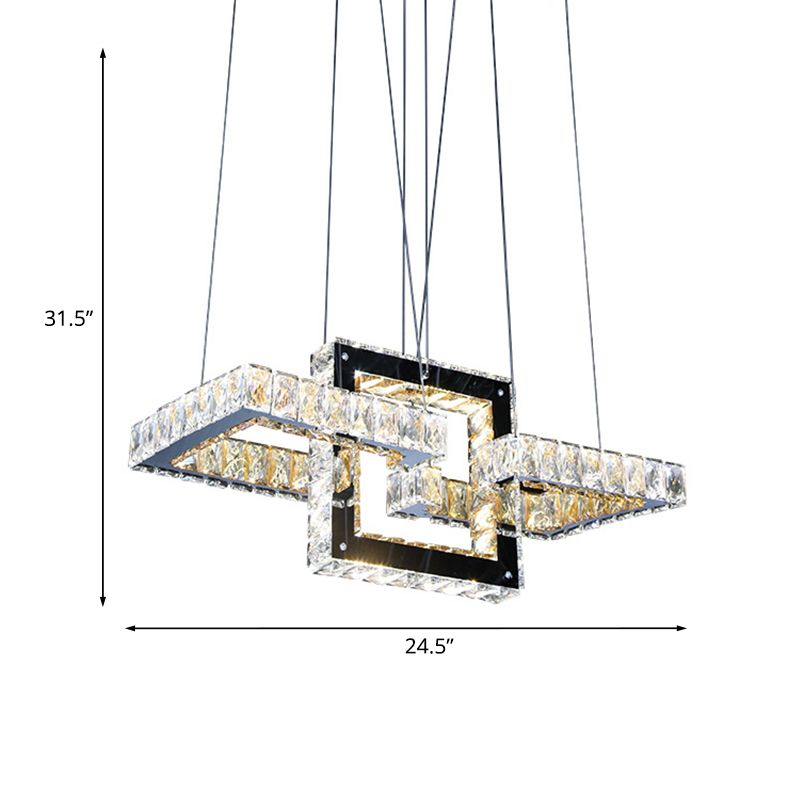 Lumo a ciondolo a LED a LED di telecomando Lampadella da soggiorno minimalista con telaio a cristallo trasparente quadrato