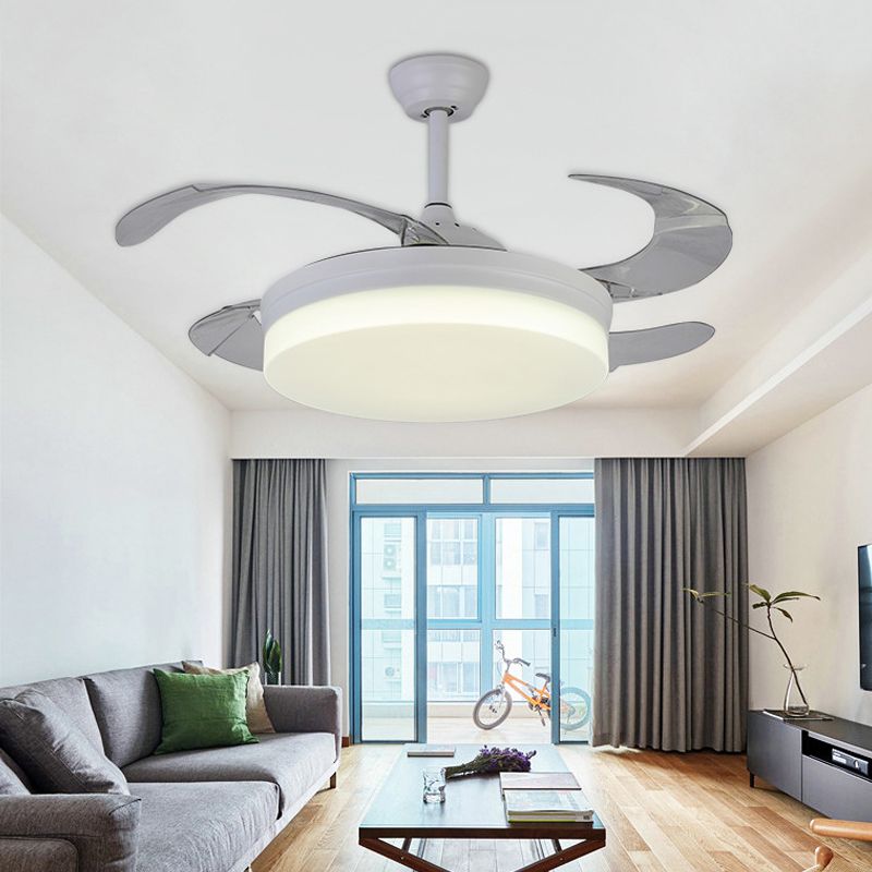 42 "brede minimalisme ronde hangerse ventilatorverlichting LED Acryl semi -spoelmontage in wit met 4 messen, externe/wandregeling/afstandsbediening en wandregeling