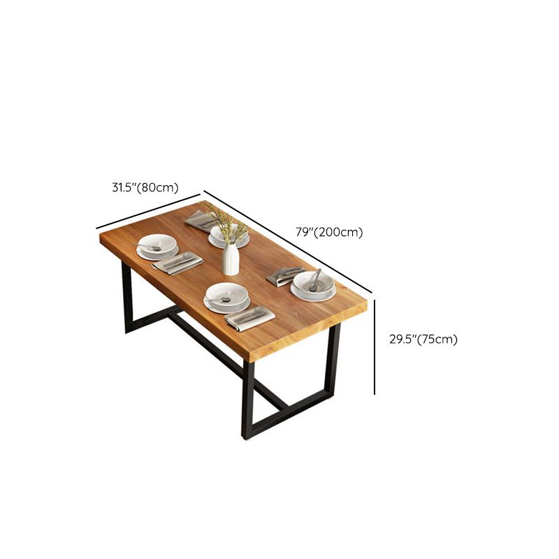 Solid Wood Top Table with Metal Base Industrial Rectangle Dining Table
