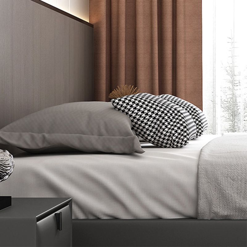 Contemporary Panel Bed Faux Leather and Wood Platform Bed Frame in Dark Grey