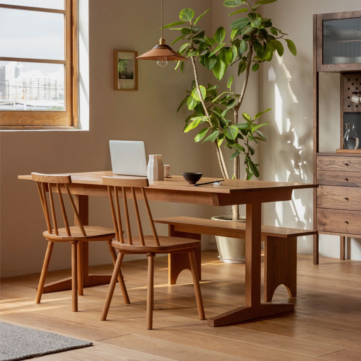 Modern Rectangle Wood Dining Table Cherry Wood Base for Dining Room